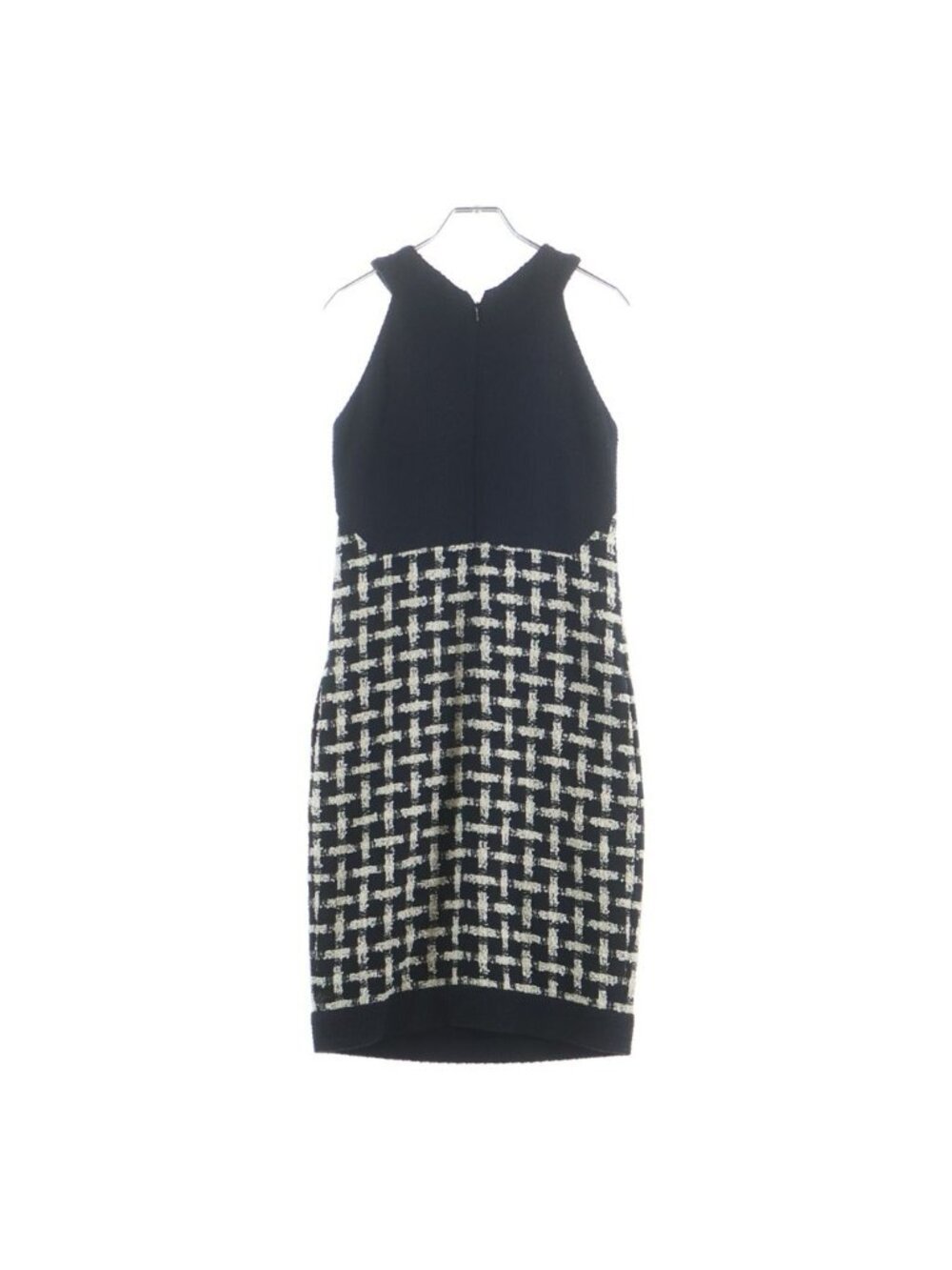 Chanel Tweed Check Allover Sleeveless Dress Black White